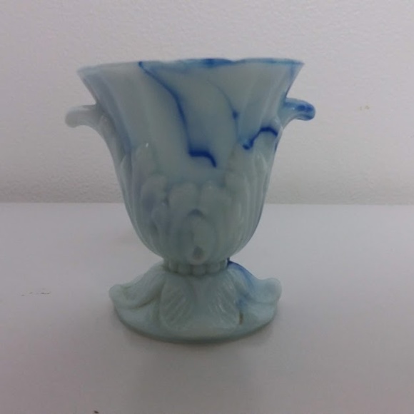 VINTAGE Argo Blue Agate Slag Glass urn vase Footed Marbled Depression Made USA - Picture 2 of 9